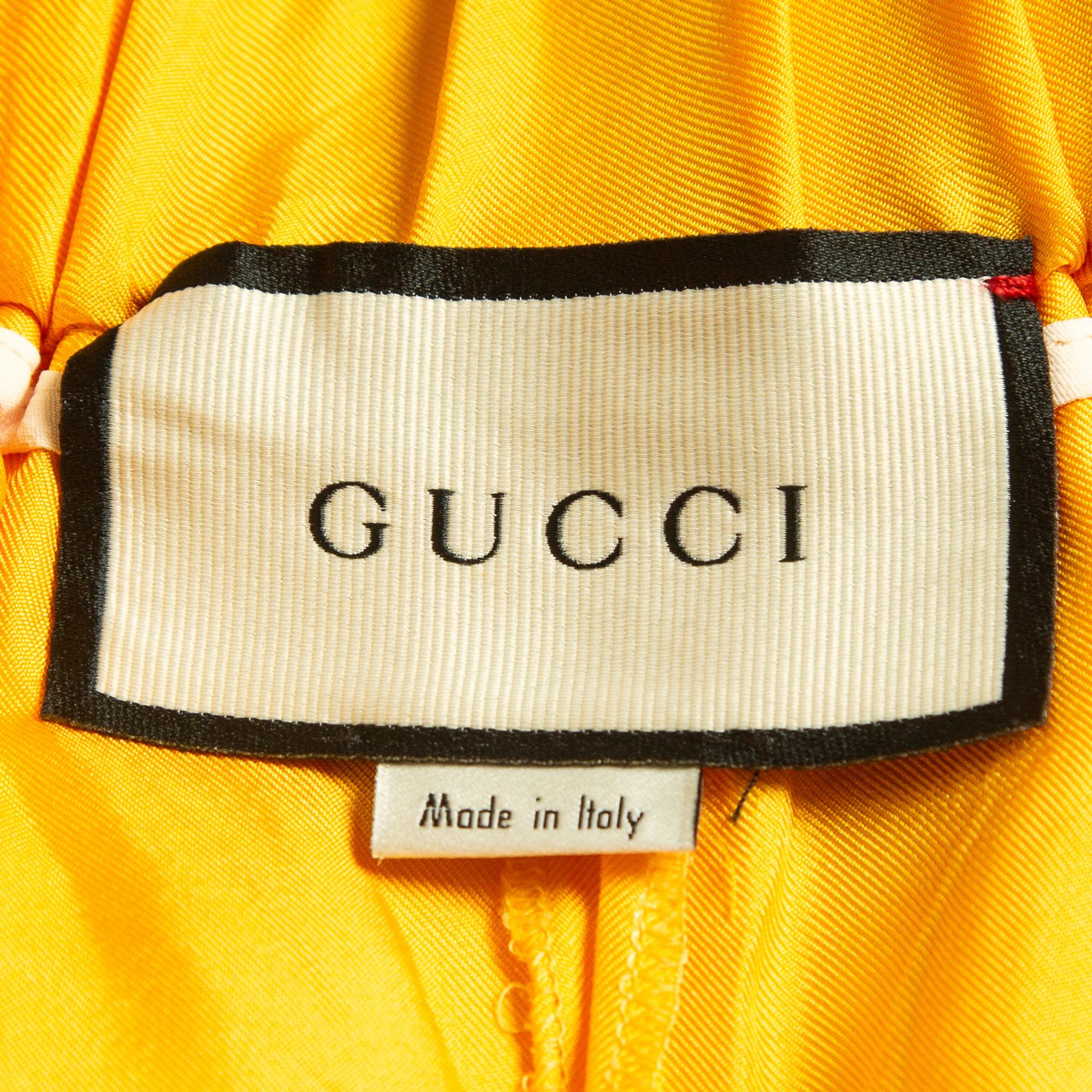 Gelbe plissierte Palazzo-Hose aus bedruckter Seide und Twill von Gucci S Damen im Angebot