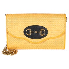 Gucci Yellow Raffia Azalea Calfskin Small Horsebit 1955 Chain Shoulder Bag