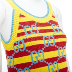GUCCI yellow red blue GG monogram jacquard striped knit dress XS