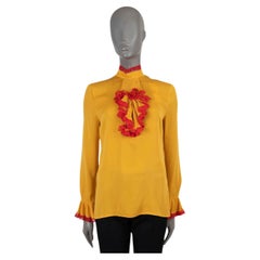 Chemise en soie jaune et rouge Gucci 2017 LACE TRIM RUFFLED GEORGETTE Blouse 40 S