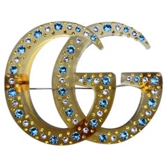 Gucci Yellow Resin GG Marmont Brooch Pin with Crystal Embellishment