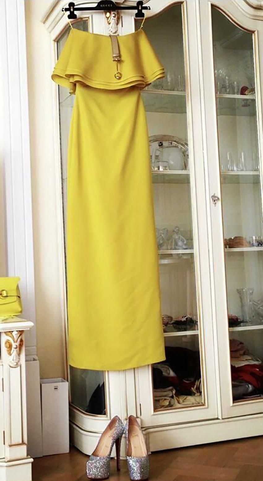 Women's GUCCI YELLOW RUFFLE CORSET LONG DRESS Gown IT 38 - US 4