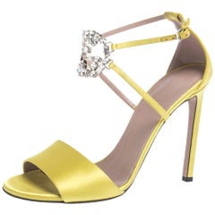 Gucci Yellow Satin Crystal Embellished Ankle Strap Sandals Size 38