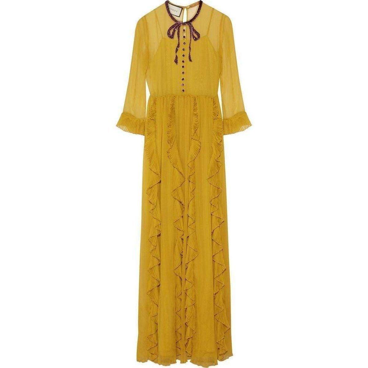 Gucci Yellow Silk Chiffon Embroidered Gown IT38 US2