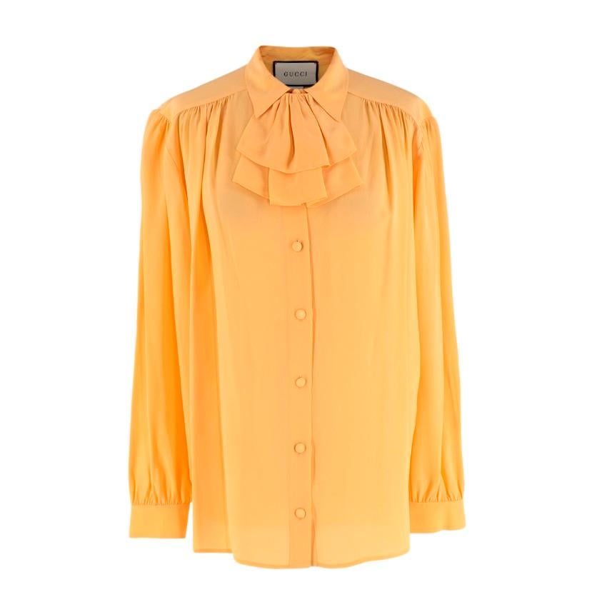 Gucci Yellow Silk-Crepe Detachable Ruffle Blouse - US 4 For Sale