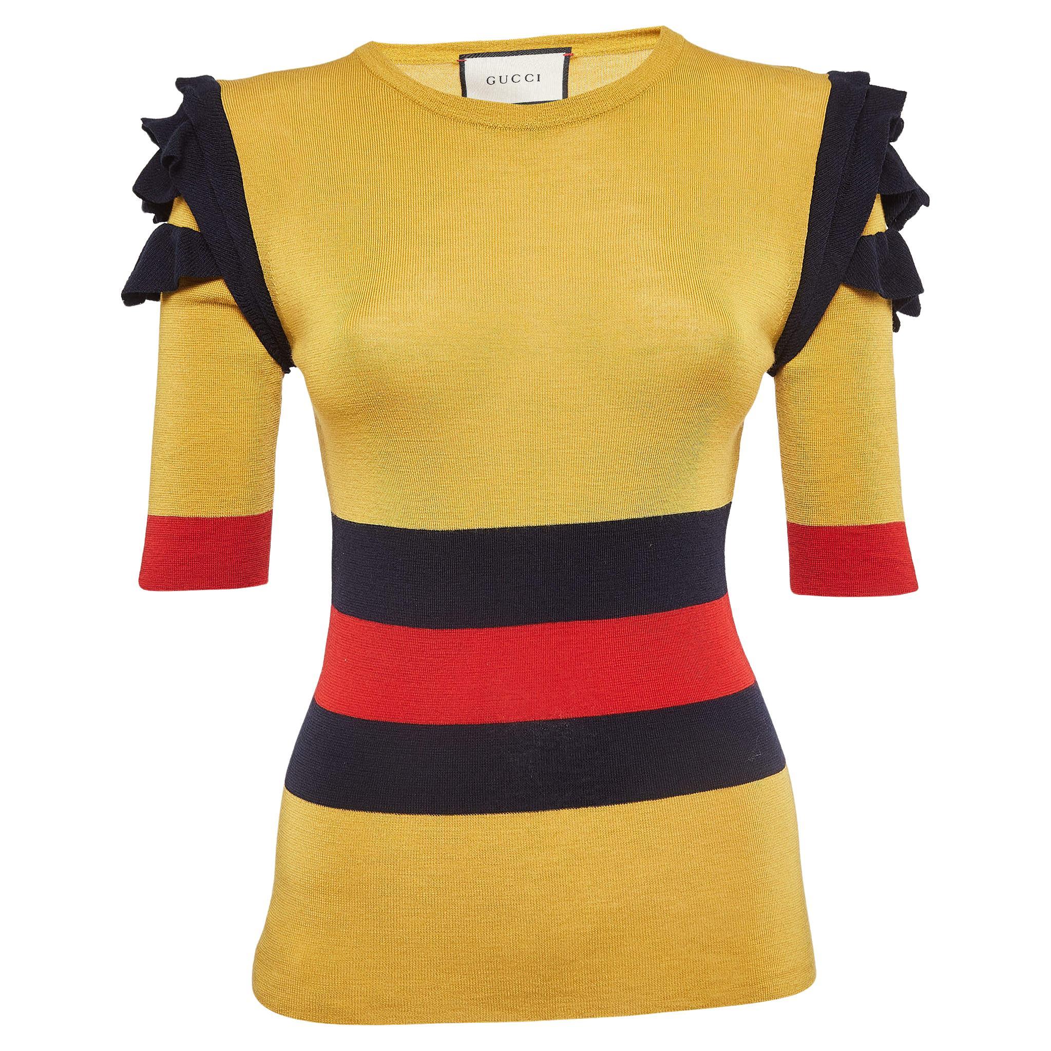 Gucci Yellow Striped Knit Top M For Sale