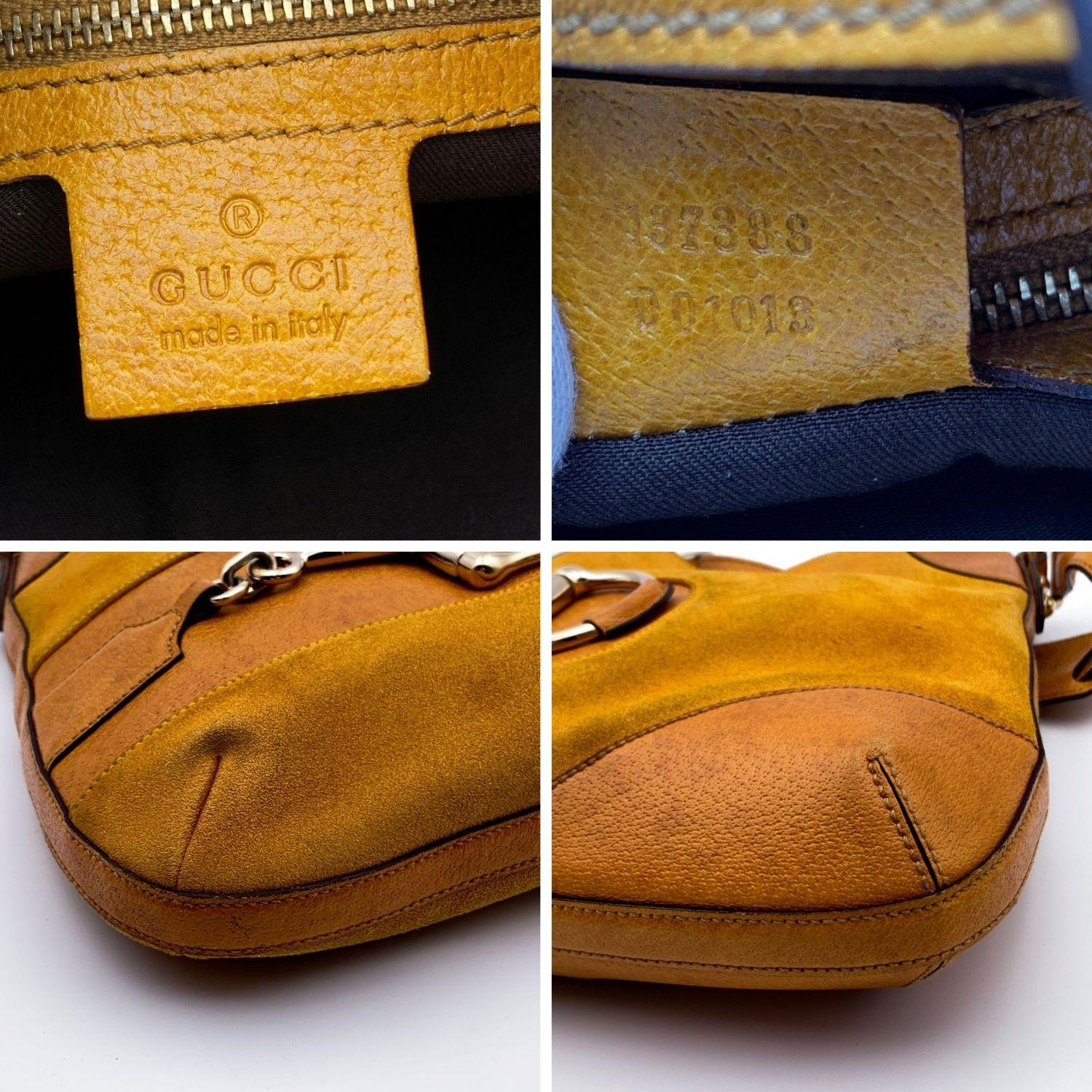 Gucci Yellow Suede and Leather Horsebit Hasler Hobo Shoulder Bag In Excellent Condition In Rome, Rome