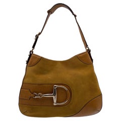 Gucci Yellow Suede and Leather Horsebit Hasler Hobo Shoulder Bag