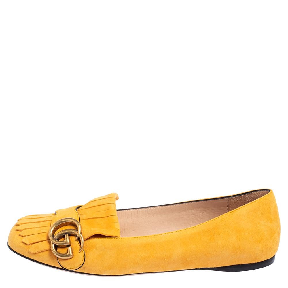 Gucci Yellow Suede GG Marmont Fringe Detail Ballet Flats Size 37 1