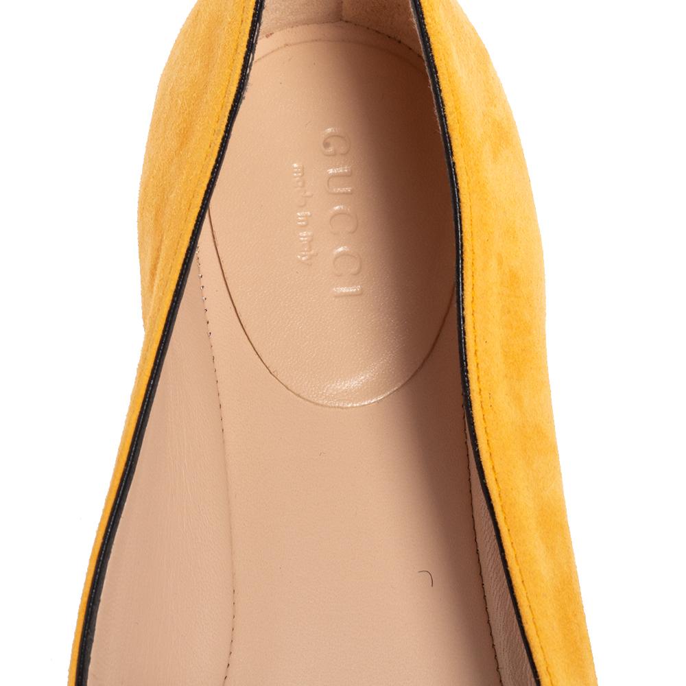 Gucci Yellow Suede GG Marmont Fringe Detail Ballet Flats Size 37 2