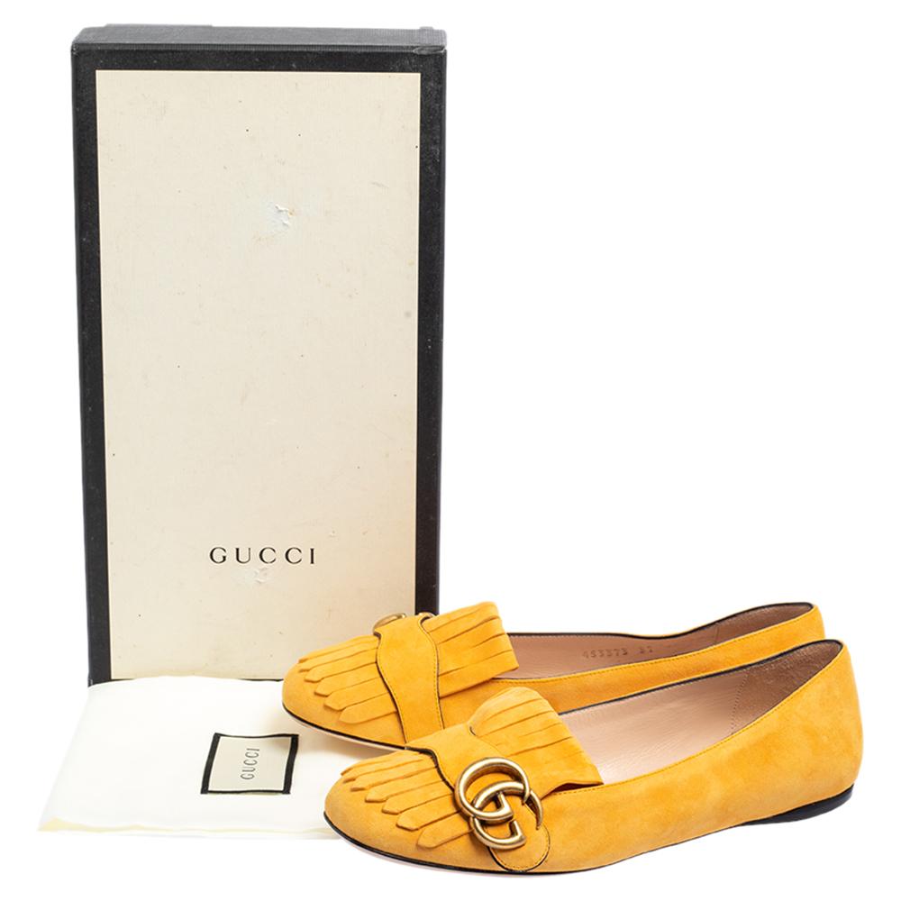 Gucci Yellow Suede GG Marmont Fringe Detail Ballet Flats Size 37 4