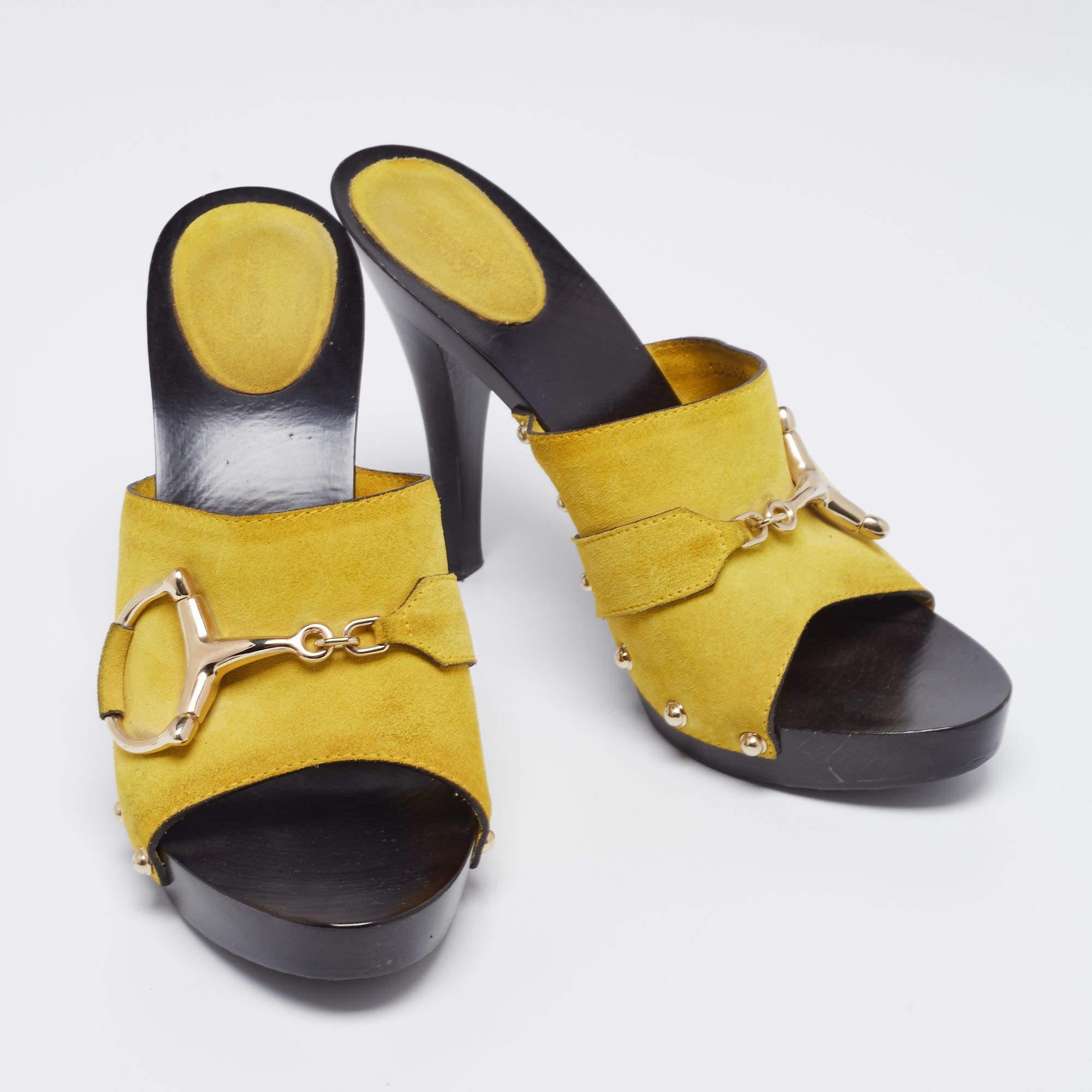 Gucci Yellow Suede Icon Bit Clog Sandals Size 40.5 1