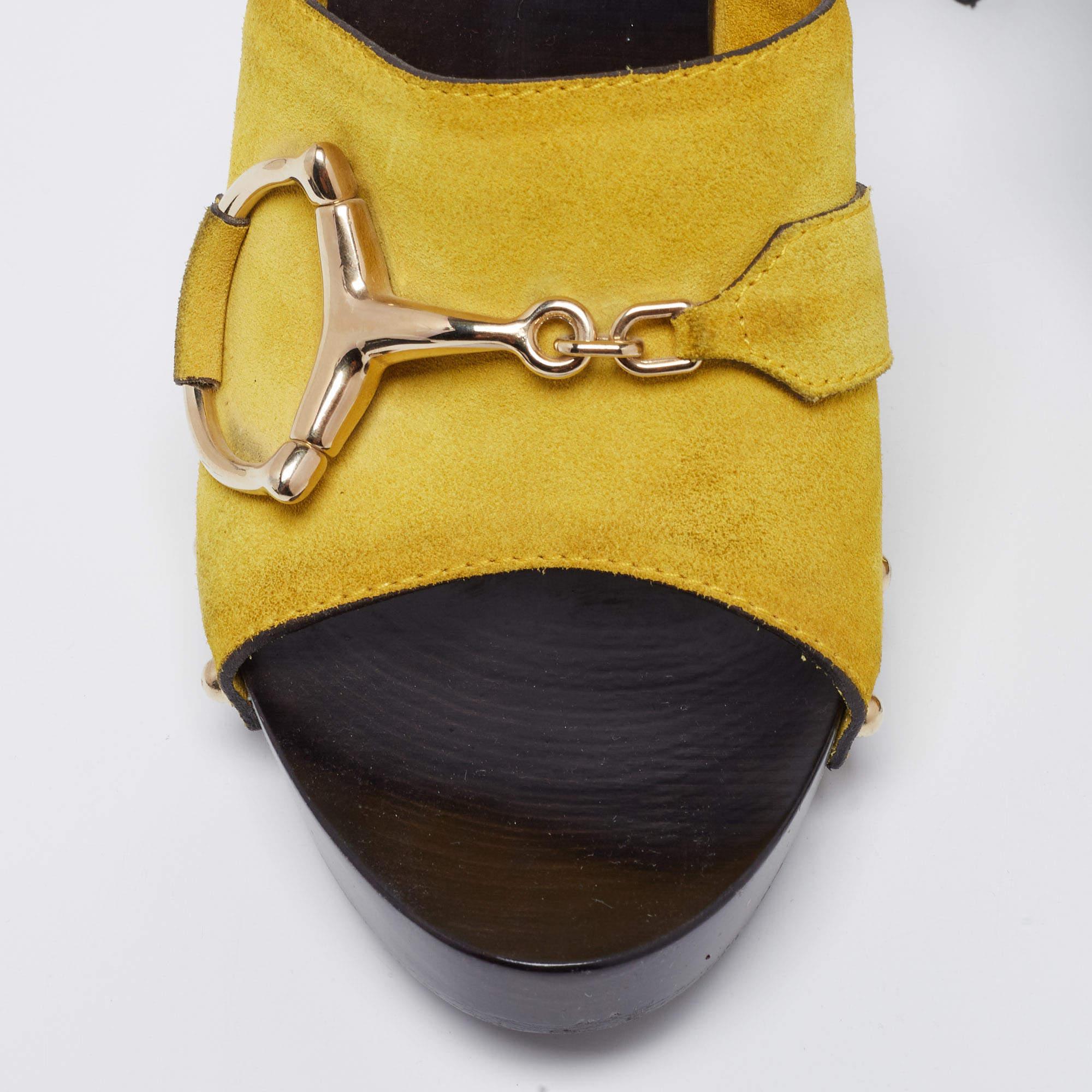 Gucci Yellow Suede Icon Bit Clog Sandals Size 40.5 3