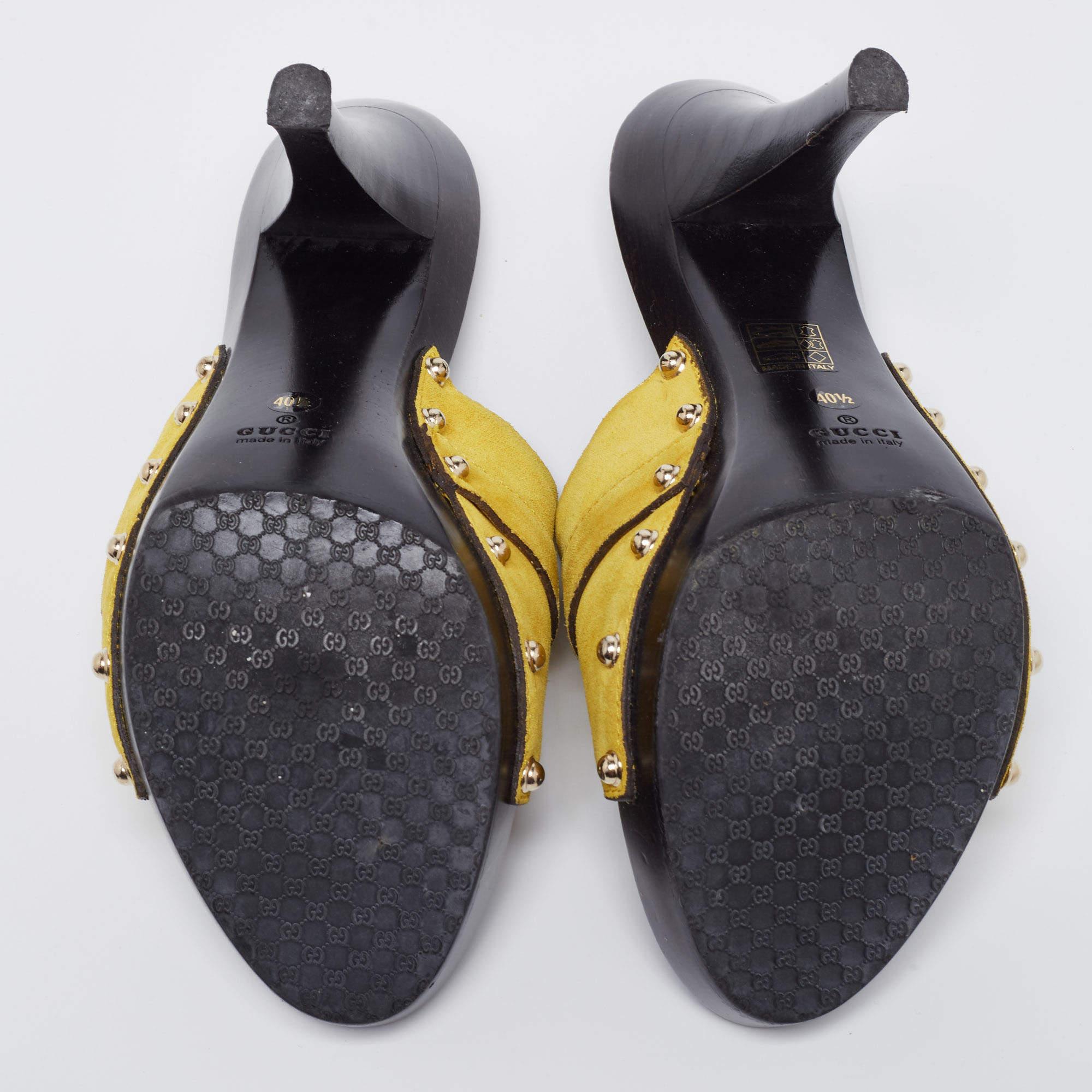 Gucci Yellow Suede Icon Bit Clog Sandals Size 40.5 4
