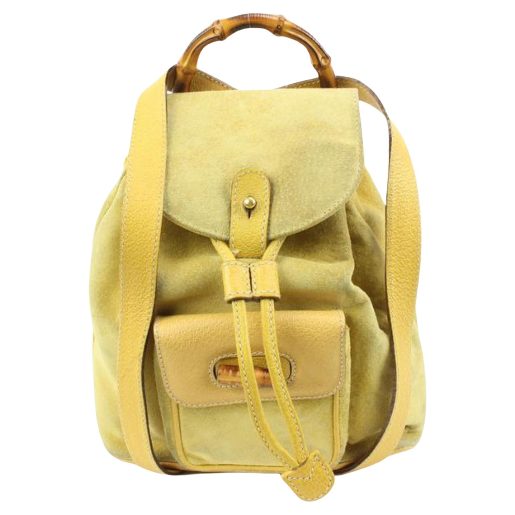 Gucci Yellow Suede Mini Bamboo Backpack 54gz421s For Sale