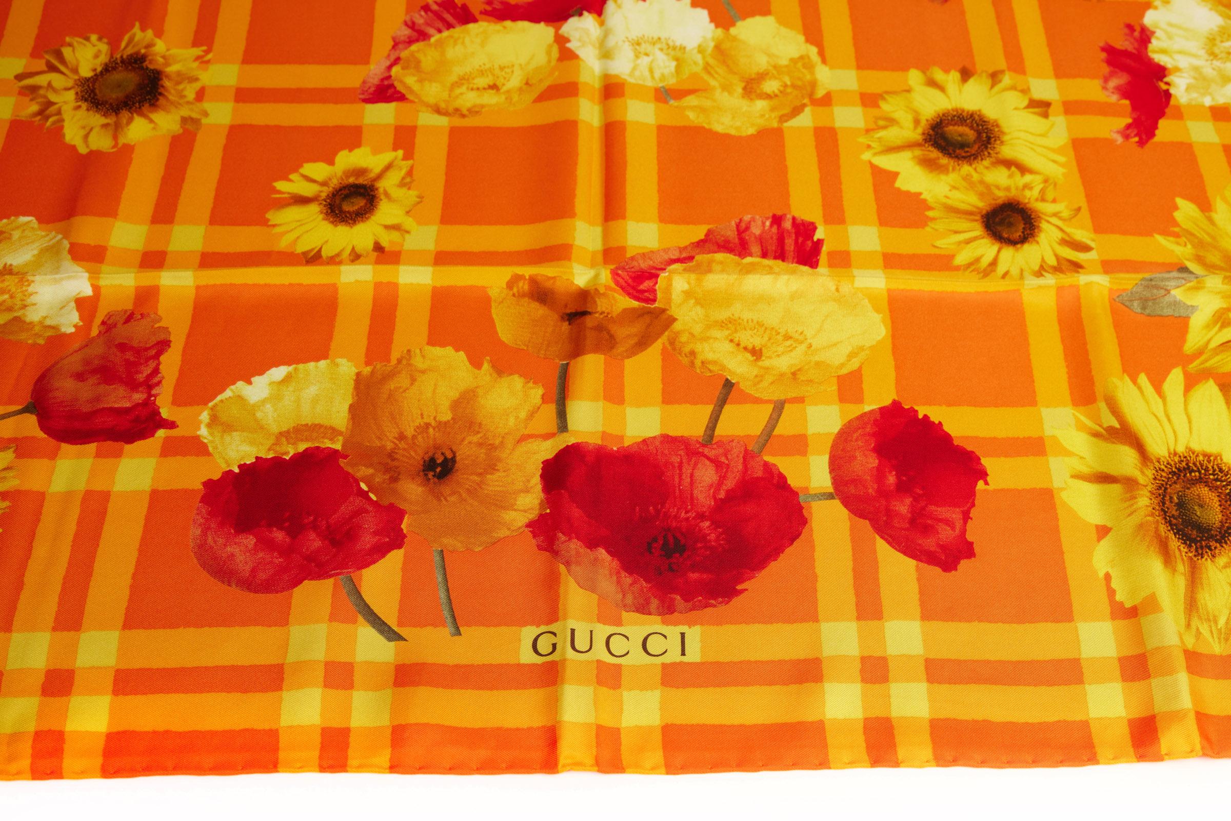Gucci silk sunflower yellow scarf. Hand rolled edges. Original care tag attached.