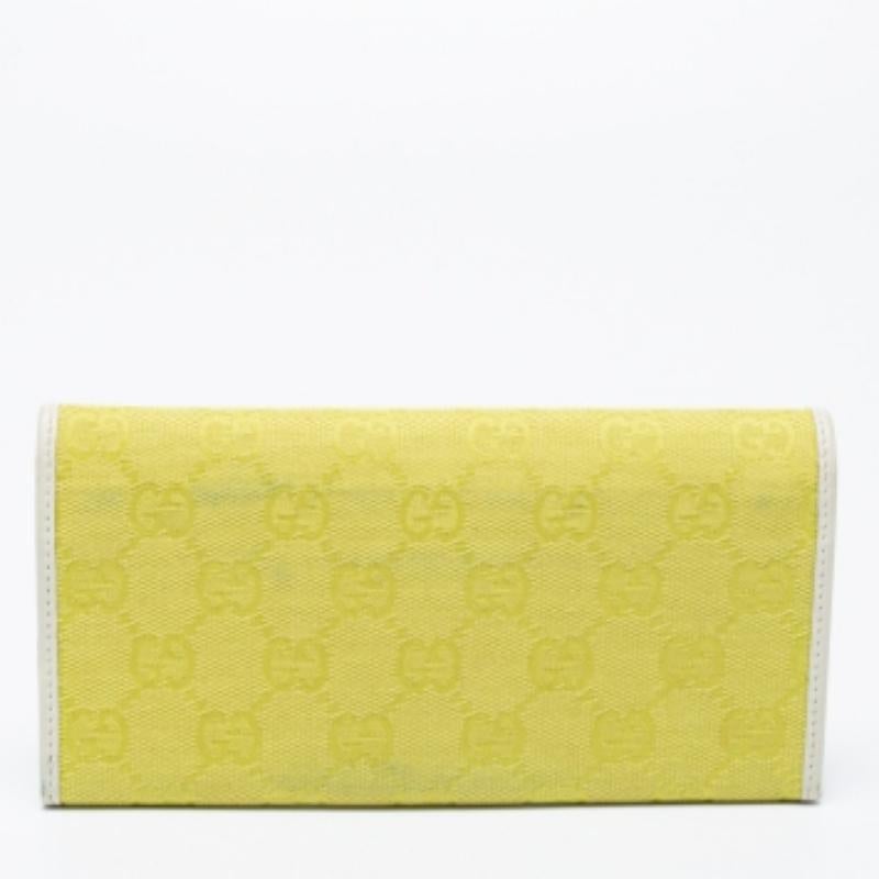 Gucci Yellow/White GG Canvas and Leather Continental Wallet For Sale 6