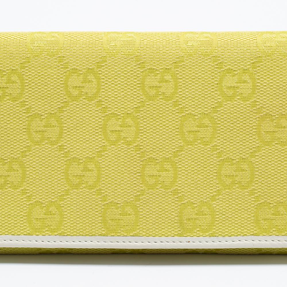 Gucci Yellow/White GG Canvas and Leather Continental Wallet For Sale 5