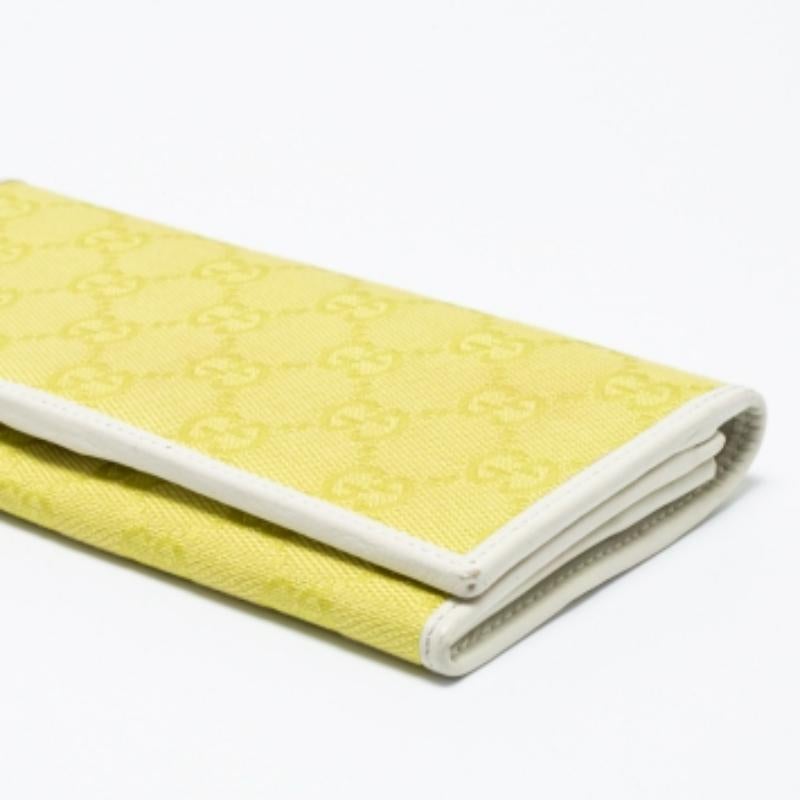 Gucci Yellow/White GG Canvas and Leather Continental Wallet For Sale 2