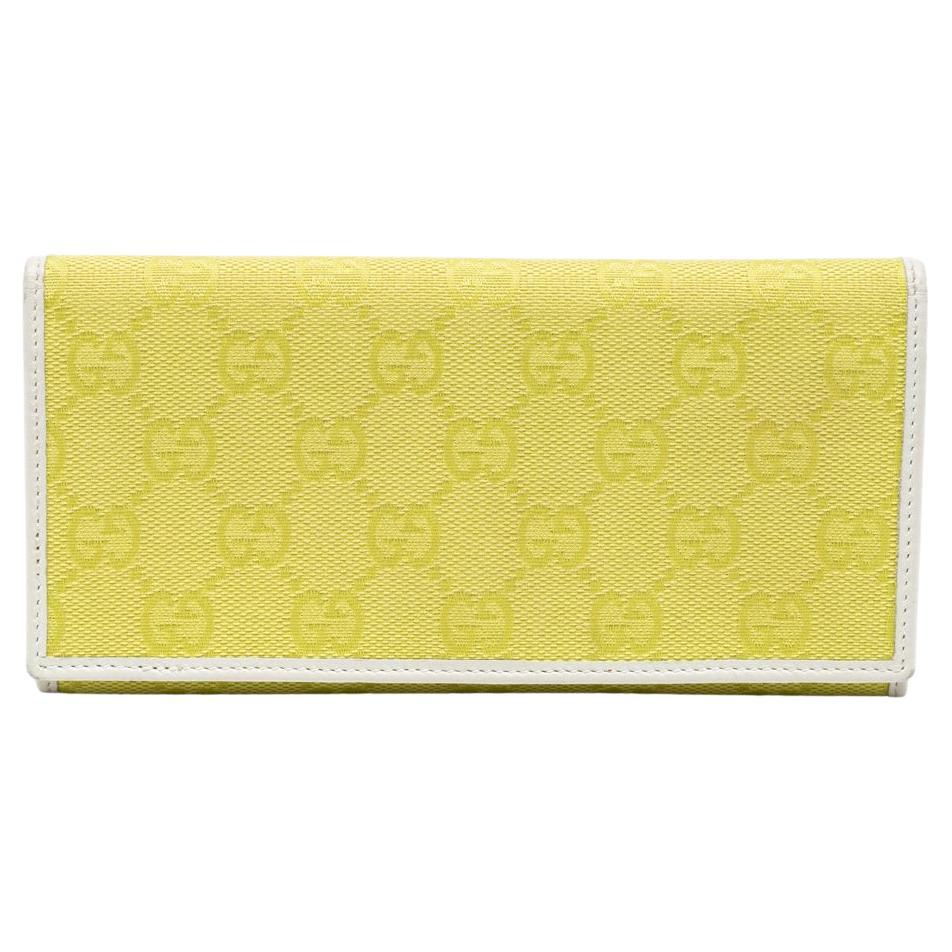 Gucci Yellow/White GG Canvas and Leather Continental Wallet For Sale