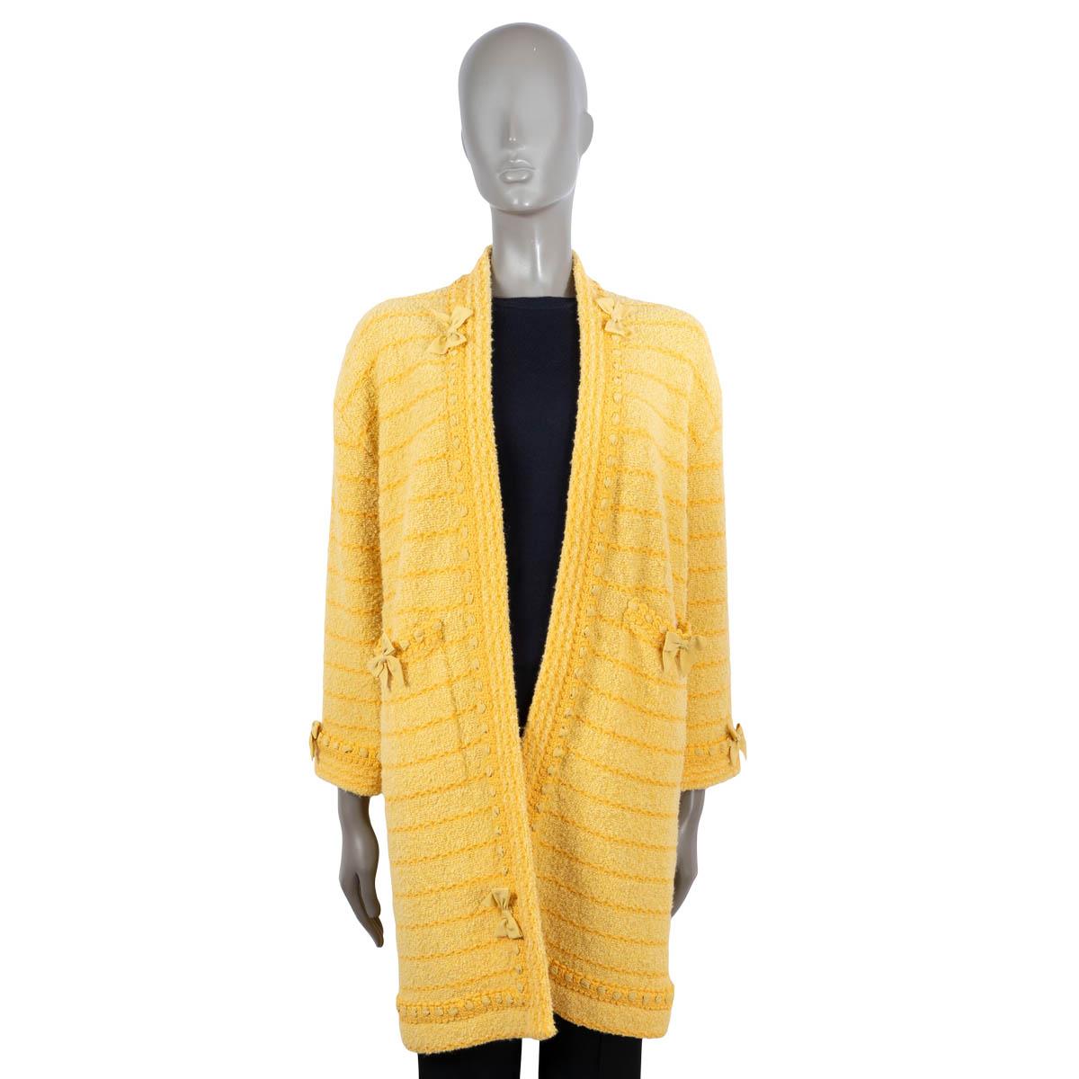 Yellow GUCCI yellow wool 2020 BOW EMBELLISHED OPEN KNIT Coat Jacket XS For Sale