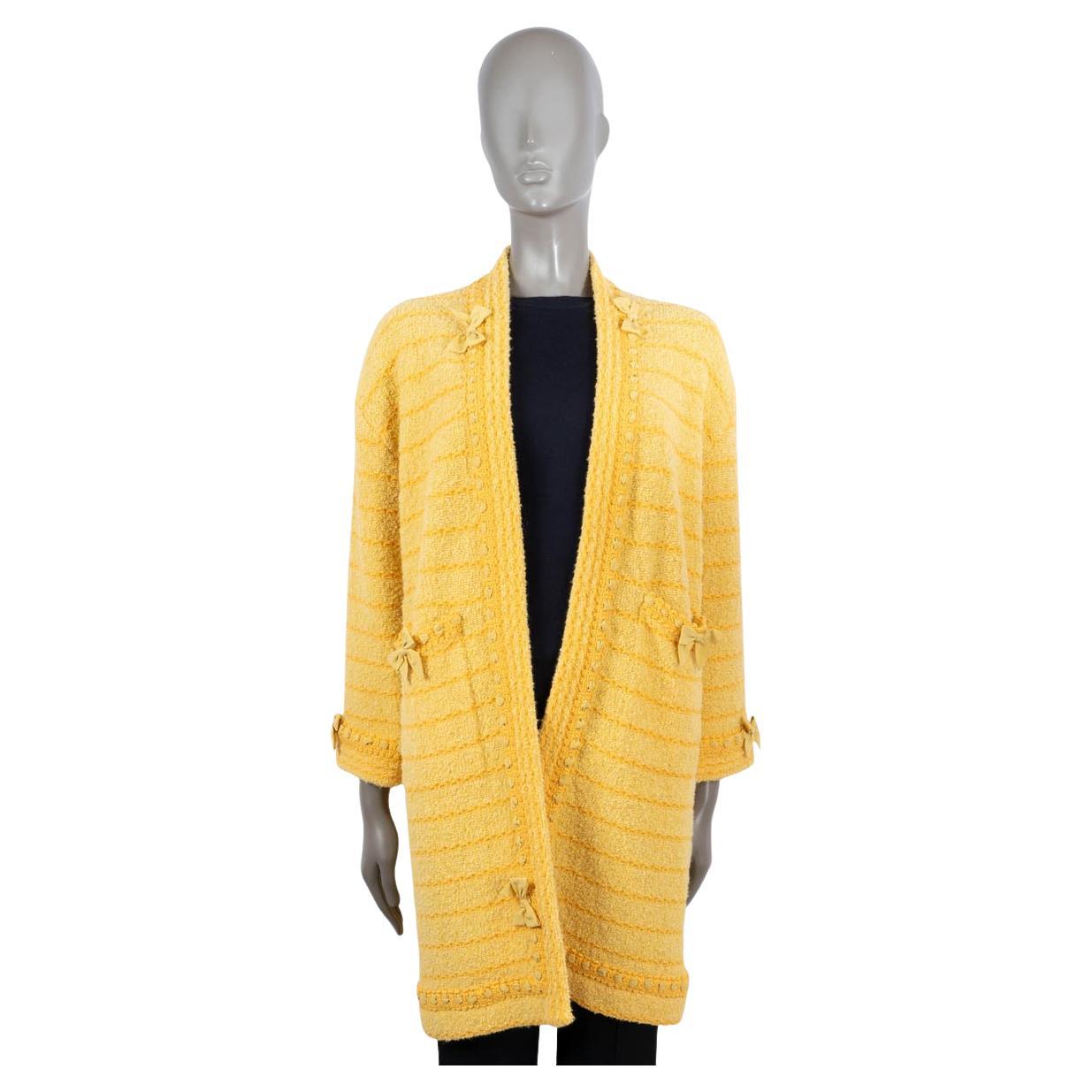 GUCCI yellow wool 2020 BOW EMBELLISHED OPEN KNIT Coat Jacket XS For Sale