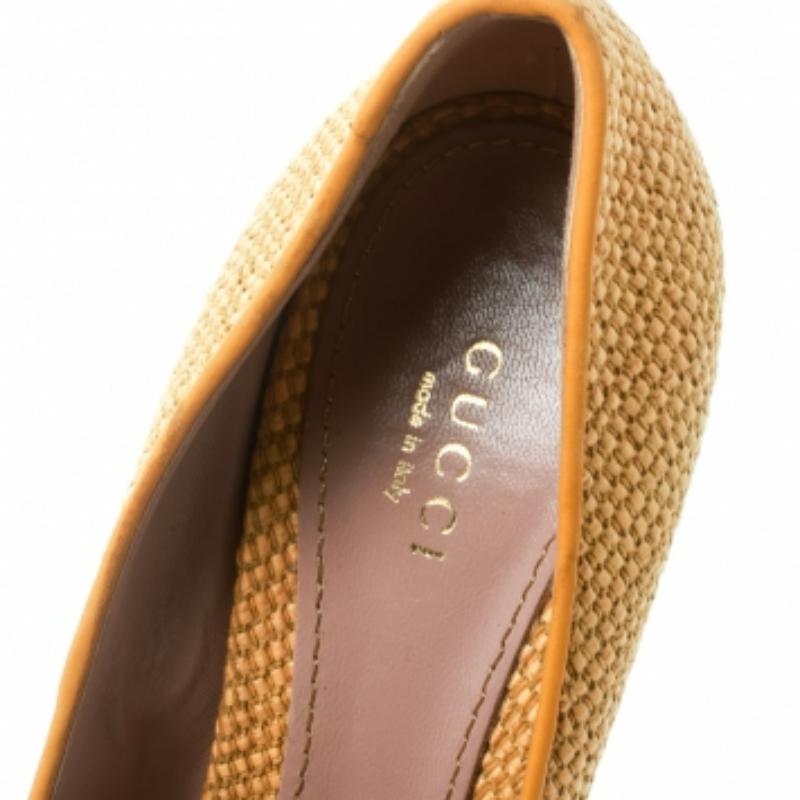Gucci escarpins à plateforme en liège tissé jaune, taille 37 en vente 2