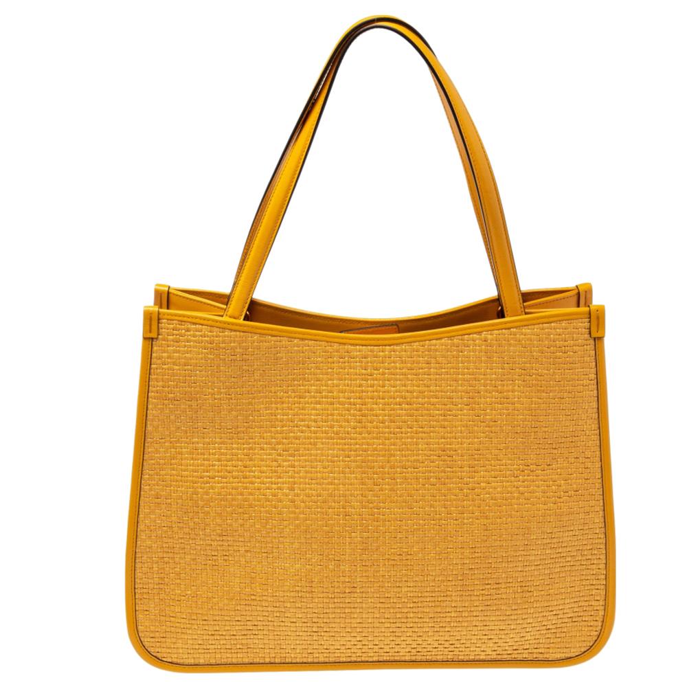 Gucci Yellow Woven Raffia And Leather Horsebit 1955 Medium Tote 3