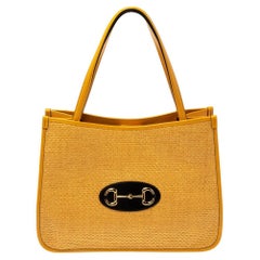 Gucci Gelb gewebte Raffia und Leder Horsebit 1955 Medium Tote