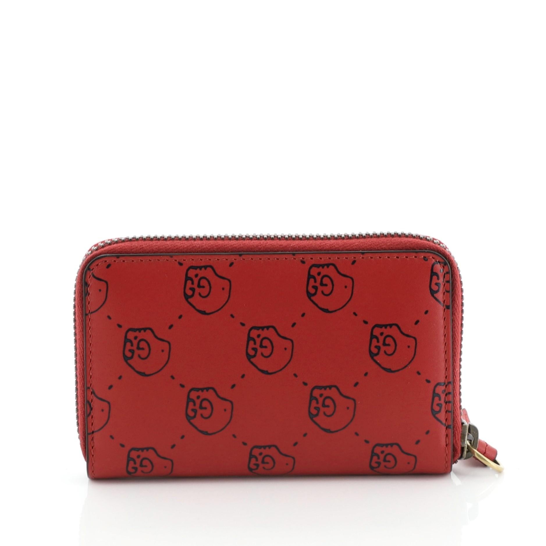 Red Gucci Zip Around Card Case GucciGhost Leather