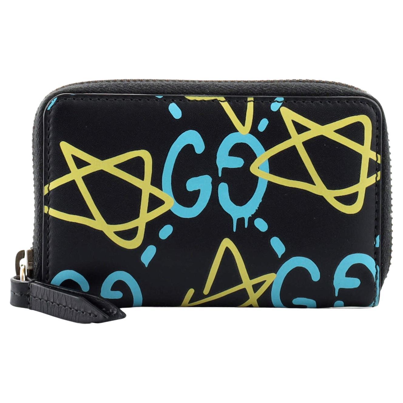 Porte-cartes Gucci avec fermeture éclair en cuir GucciGhost