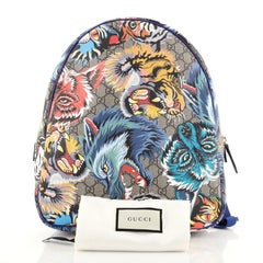 Gucci Zip Around Monster Backpack Printed GG Coated Canvas Small