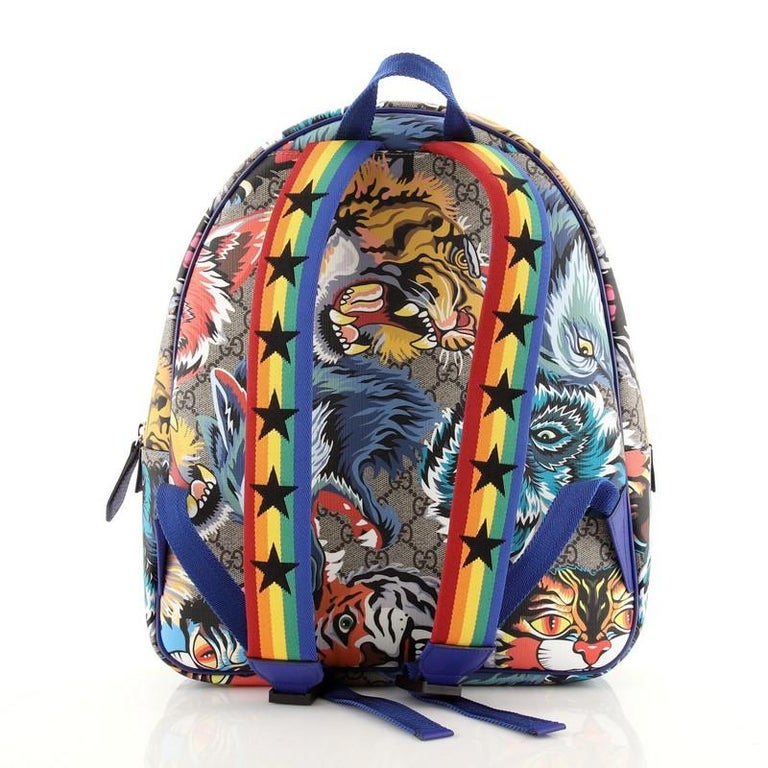 Gucci Zip Around Monster Backpack Printed GG Coated Canvas  display picture 2