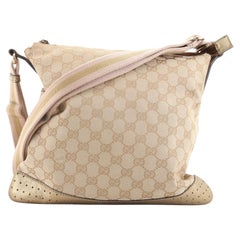 Gucci Zip Messenger Bag GG Canvas with Perforated Leather Medium