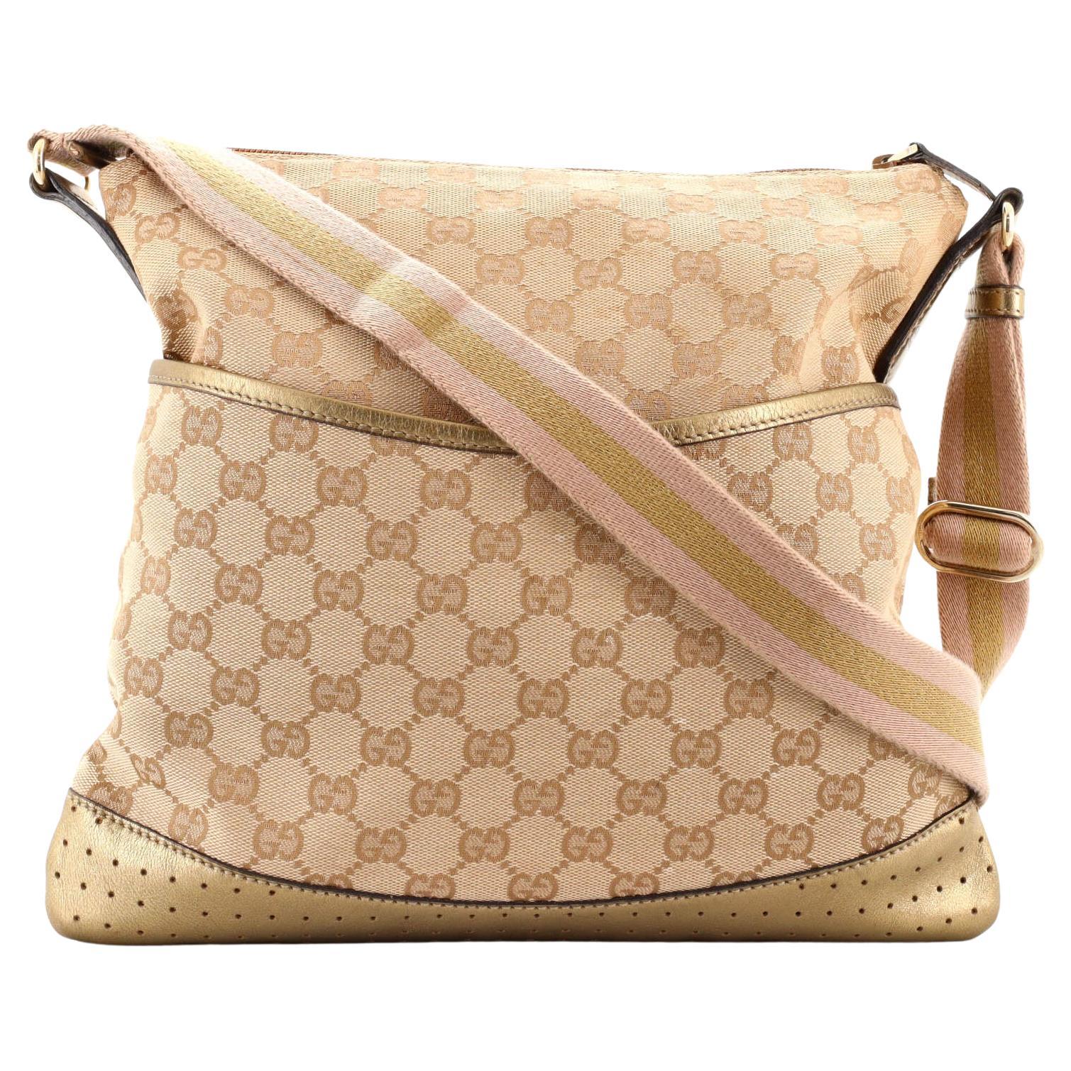 Gucci Zip Messenger Bag GG Canvas with Perforated Leather Medium at 1stDibs