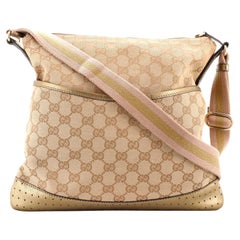 Gucci Zip Messenger Bag GG Canvas with Perforated Leather Medium