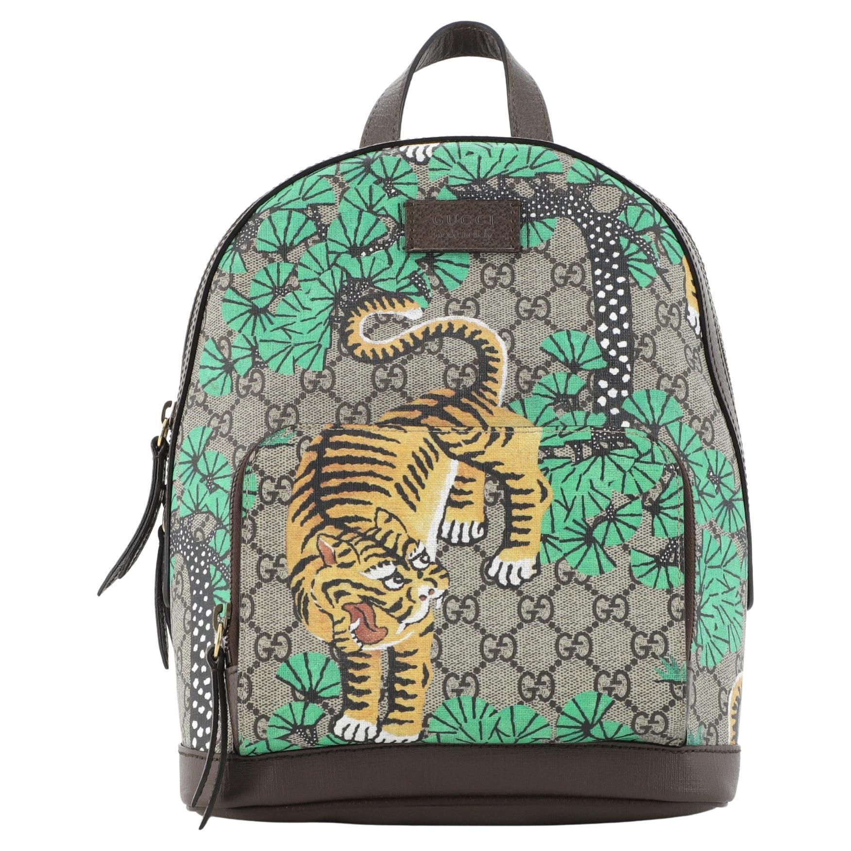 Gucci Zip Pocket Backpack Bengal Print GG Coated Canvas Small