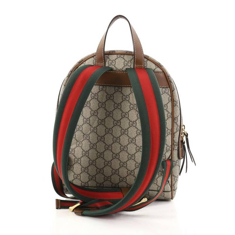 Brown Gucci Zip Pocket Backpack Embroidered GG Coated Canvas Small