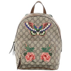 Gucci Zip Pocket Backpack Embroidered GG Coated Canvas Small