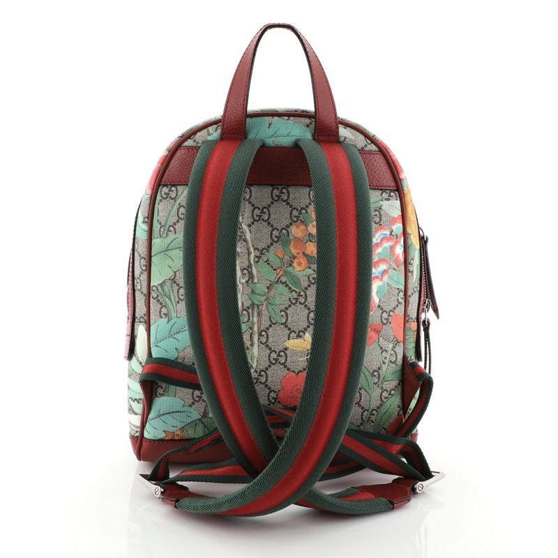 Gray Gucci Zip Pocket Backpack Tian Print GG Coated Canvas Small