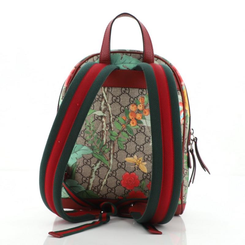 Brown Gucci Zip Pocket Backpack Tian Print GG Coated Canvas Small