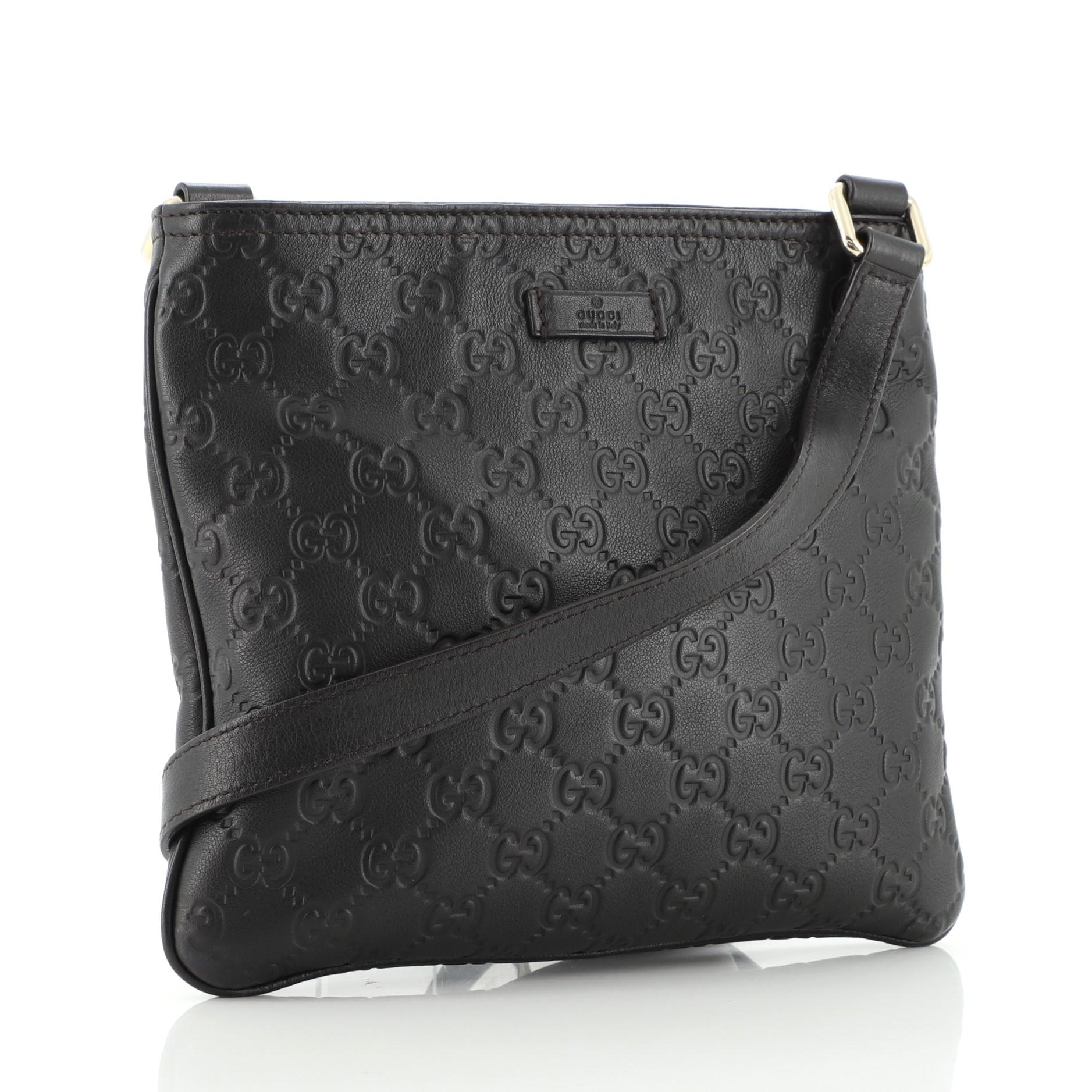 Black Gucci Zip Top Messenger Bag Guccissima Leather Small