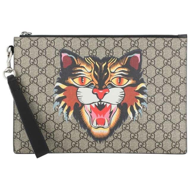 Gucci Zipped Pouch Angry Cat GG Coated Canvas Large at 1stDibs | gucci ...