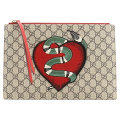 Gucci Zipped Pouch Embroidered GG Coated Canvas and Leather Large