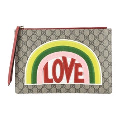 Gucci Zipped Pouch Embroidered GG Coated Canvas And Leather Large