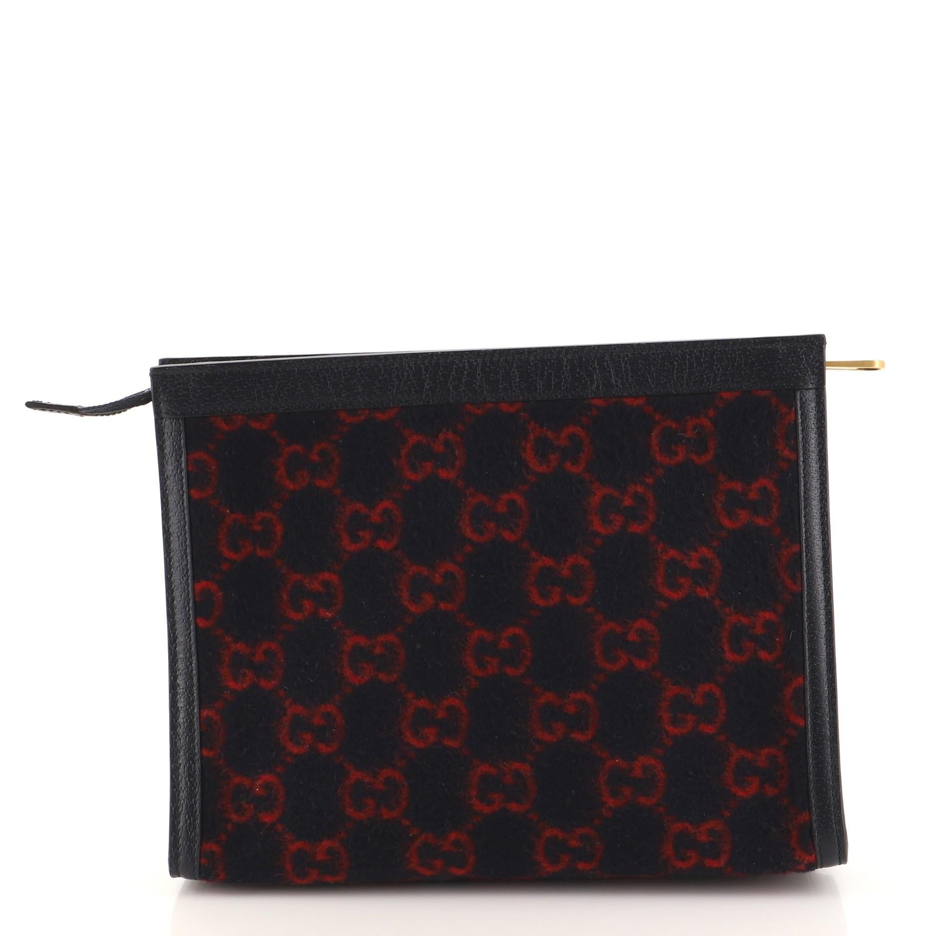 Black Gucci Zipped Pouch GG Wool Large