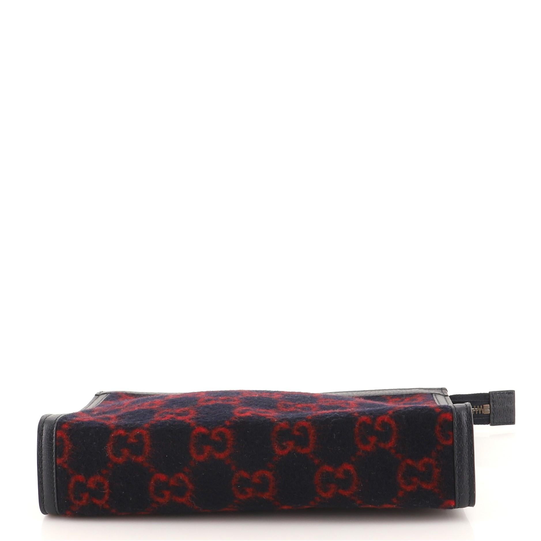 Gucci Zipped Pouch GG Wool Large In Good Condition In NY, NY