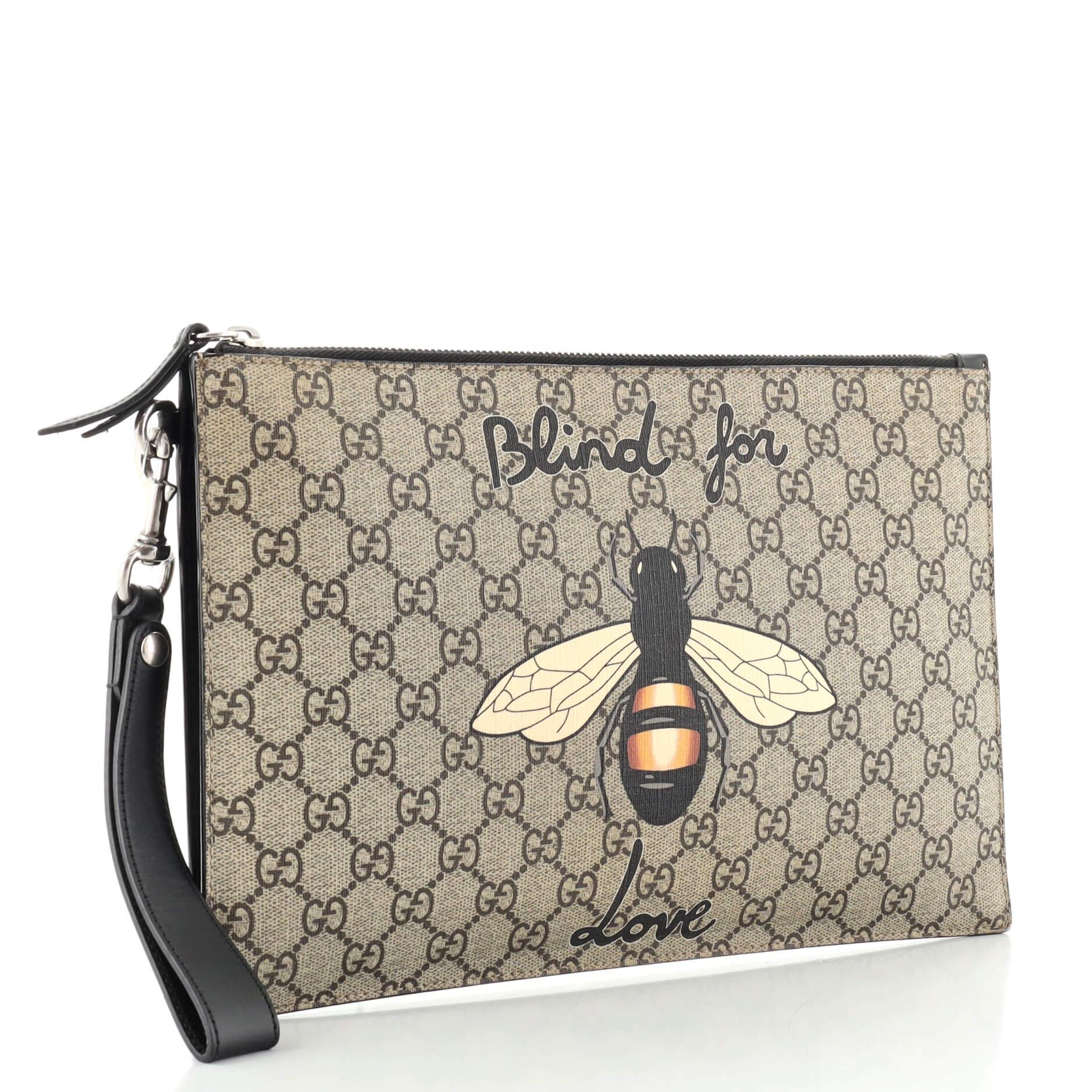 Brown Gucci Zipped Pouch Printed GG Coated Canvas Medium