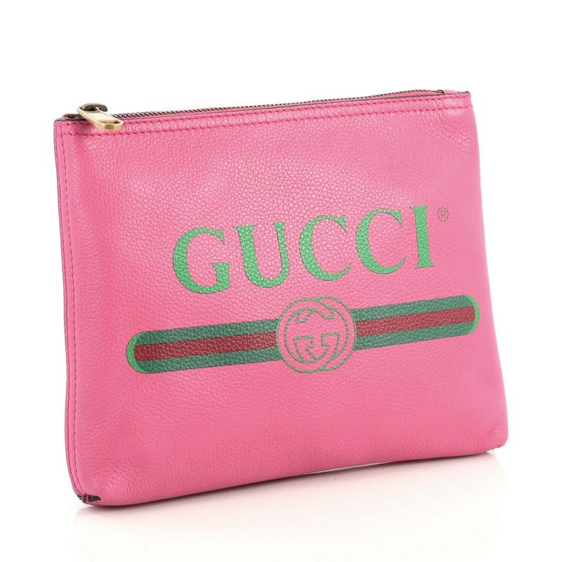 Pink Gucci Zipped Pouch Printed Leather Small