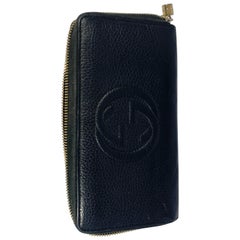 GUCCI  Zippy Wallet Black Leather GG Logo 